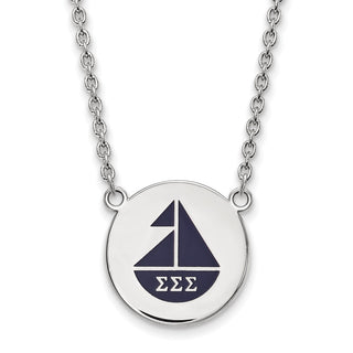 Sterling Silver Rhodium-plated LogoArt Sigma Sigma Sigma Sorority Symbol Large Color Enamel Pendant 18 inch Necklace SS045SSS-18