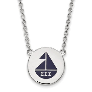 Sterling Silver Rhodium-plated LogoArt Sigma Sigma Sigma Sorority Symbol Large Color Enamel Pendant 18 inch Necklace SS045SSS-18