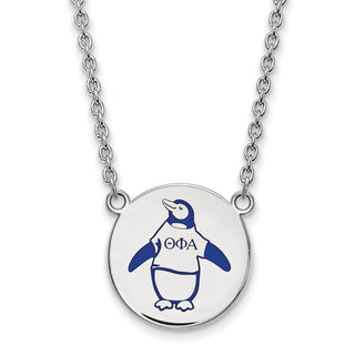 Sterling Silver Rhodium-plated LogoArt Theta Phi Alpha Sorority Symbol Large Color Enamel Pendant 18 inch Necklace SS045TPA-18