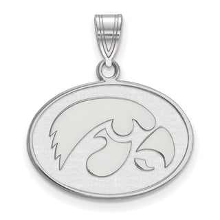 Sterling Silver Rhodium-plated LogoArt University of Iowa Hawk Medium Oval Pendant