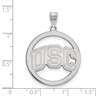 Sterling Silver Rhodium-plated LogoArt University of Southern California U-S-C Large Circle Pendant