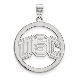 Sterling Silver Rhodium-plated LogoArt University of Southern California U-S-C Large Circle Pendant