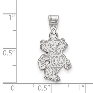 14k White Gold LogoArt University of Wisconsin Badger Medium Pendant