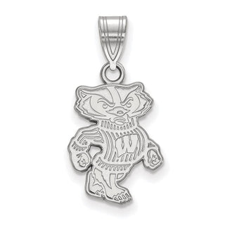 14k White Gold LogoArt University of Wisconsin Badger Medium Pendant