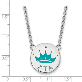 Sterling Silver Rhodium-plated LogoArt Zeta Tau Alpha Sorority Symbol Small Color Enamel Pendant 18 inch Necklace SS045ZTA-18