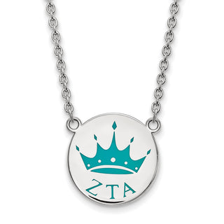 Sterling Silver Rhodium-plated LogoArt Zeta Tau Alpha Sorority Symbol Small Color Enamel Pendant 18 inch Necklace SS045ZTA-18