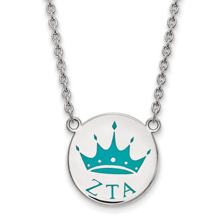 Sterling Silver Rhodium-plated LogoArt Zeta Tau Alpha Sorority Symbol Small Color Enamel Pendant 18 inch Necklace SS045ZTA-18