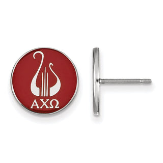 Sterling Silver Rhodium-plated LogoArt Alpha Chi Omega Sorority Symbol Color Enamel Post Earrings SS046ACO