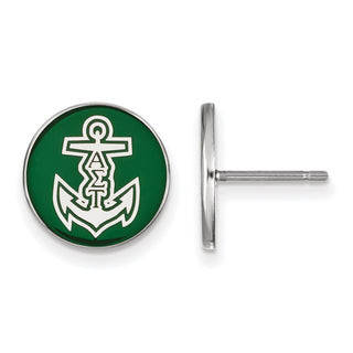 Sterling Silver Rhodium-plated LogoArt Alpha Sigma Tau Sorority Symbol Color Enamel Post Earrings SS046ALS