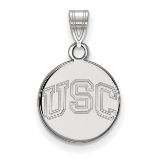 Sterling Silver Rhodium-plated LogoArt University of Southern California U-S-C Small Disc Pendant