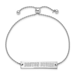 Sterling Silver Rhodium-plated NHL LogoArt Boston Bruins Small Bar Adjustable 9 inch Bracelet