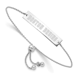 Sterling Silver Rhodium-plated NHL LogoArt Boston Bruins Small Bar Adjustable 9 inch Bracelet