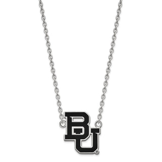 Sterling Silver Rhodium-plated LogoArt Baylor University Bears Large Enameled Pendant 18 inch Necklace