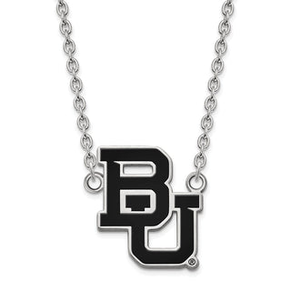 Sterling Silver Rhodium-plated LogoArt Baylor University Bears Large Enameled Pendant 18 inch Necklace
