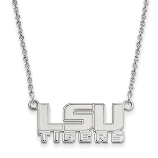 14k White Gold LogoArt Louisiana State University L-S-U Tigers Small Pendant 18 inch Necklace