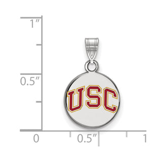 Sterling Silver Rhodium-plated LogoArt University of Southern California U-S-C Small Enameled Disc Pendant