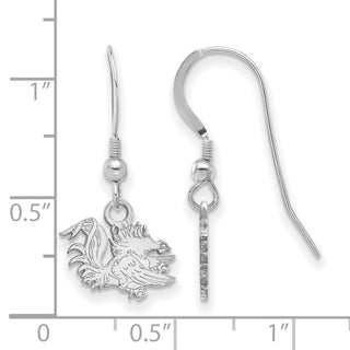 Sterling Silver Rhodium-plated LogoArt University of South Carolina Gamecock Extra Small Dangle Wire Earrings