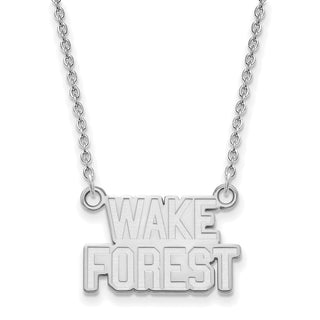 Sterling Silver Rhodium-plated LogoArt Wake Forest University W-F Deacon Small Pendant 18 inch Necklace