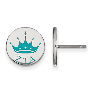 Sterling Silver Rhodium-plated LogoArt Zeta Tau Alpha Sorority Symbol Color Enamel Post Earrings SS047ZTA