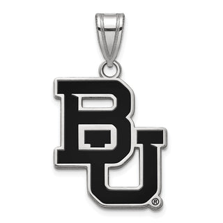 Sterling Silver Rhodium-plated LogoArt Baylor University Bears Large Enameled Pendant