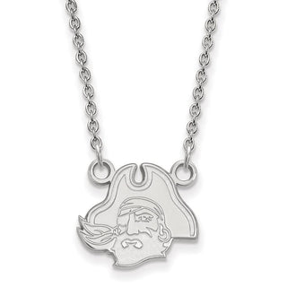 14k White Gold LogoArt East Carolina University Pirate Small Pendant 18 inch Necklace 4W048ECU-18