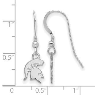 Sterling Silver Rhodium-plated LogoArt Michigan State University Spartan Extra Small Dangle Wire Earrings