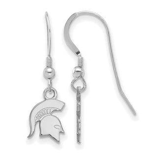 Sterling Silver Rhodium-plated LogoArt Michigan State University Spartan Extra Small Dangle Wire Earrings