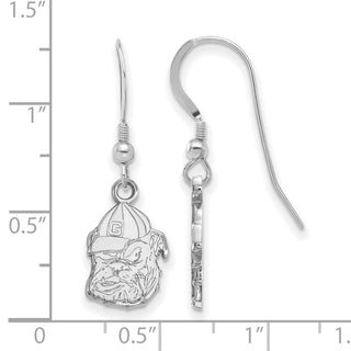 Sterling Silver Rhodium-plated LogoArt University of Georgia Bulldog Small Dangle Wire Earrings