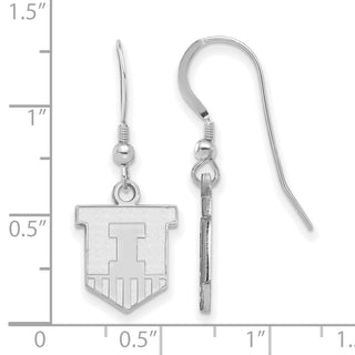 Sterling Silver Rhodium-plated LogoArt University of Illinois Victory Badge Small Dangle Wire Earrings