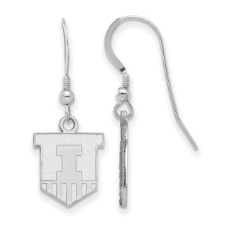 Sterling Silver Rhodium-plated LogoArt University of Illinois Victory Badge Small Dangle Wire Earrings