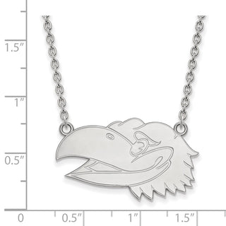 Sterling Silver Rhodium-plated LogoArt University of Kansas Jayhawk Large Pendant 18 inch Necklace