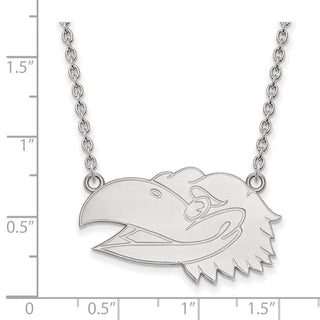 Sterling Silver Rhodium-plated LogoArt University of Kansas Jayhawk Large Pendant 18 inch Necklace