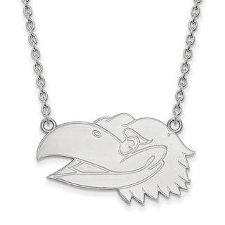 Sterling Silver Rhodium-plated LogoArt University of Kansas Jayhawk Large Pendant 18 inch Necklace