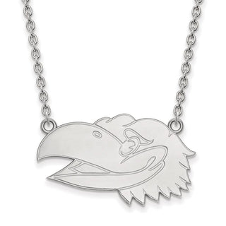 Sterling Silver Rhodium-plated LogoArt University of Kansas Jayhawk Large Pendant 18 inch Necklace