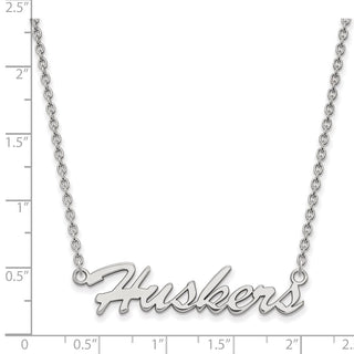 Sterling Silver Rhodium-plated LogoArt University of Nebraska Huskers Script Medium Pendant 18 inch Necklace