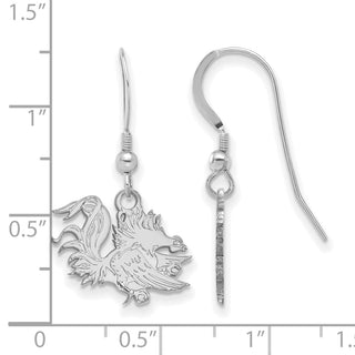 Sterling Silver Rhodium-plated LogoArt University of South Carolina Gamecock Small Dangle Wire Earrings