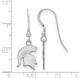 Sterling Silver Rhodium-plated LogoArt Michigan State University Spartan Small Dangle Wire Earrings