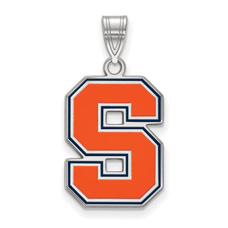 Sterling Silver Rhodium-plated LogoArt Syracuse University Letter S Large Enameled Pendant