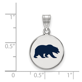 Sterling Silver Rhodium-plated LogoArt University of California Berkeley Bear Medium Enameled Disc Pendant