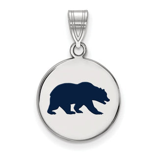 Sterling Silver Rhodium-plated LogoArt University of California Berkeley Bear Medium Enameled Disc Pendant