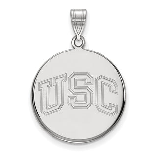 Sterling Silver Rhodium-plated LogoArt University of Southern California U-S-C Large Disc Pendant