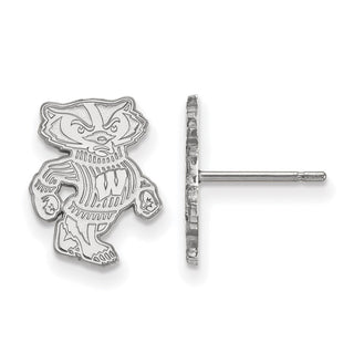 14k White Gold LogoArt University of Wisconsin Badger Small Post Earrings
