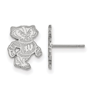 14k White Gold LogoArt University of Wisconsin Badger Small Post Earrings