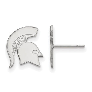Sterling Silver Rhodium-plated LogoArt Michigan State University Spartan Small Post Earrings