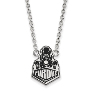 Sterling Silver Rhodium-plated LogoArt Purdue University Boilermakers Train Logo Large Enameled Pendant 18 inch Necklace