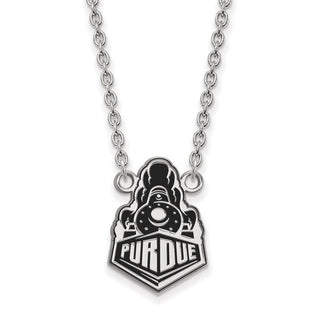Sterling Silver Rhodium-plated LogoArt Purdue University Boilermakers Train Logo Large Enameled Pendant 18 inch Necklace
