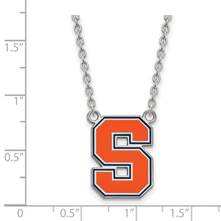 Sterling Silver Rhodium-plated LogoArt Syracuse University Letter S Large Enameled Pendant 18 inch Necklace