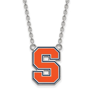 Sterling Silver Rhodium-plated LogoArt Syracuse University Letter S Large Enameled Pendant 18 inch Necklace