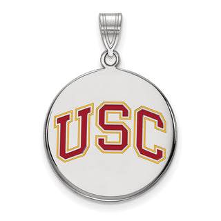Sterling Silver Rhodium-plated LogoArt University of Southern California U-S-C Large Enameled Disc Pendant