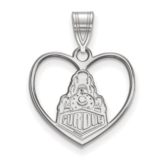 Sterling Silver Rhodium-plated LogoArt Purdue University Boilermakers Train Logo Heart Pendant